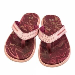 Under Armour Toddler Girls Flip Flop Pink Burgundy Swirl Size 2Y Hook Loop Strap